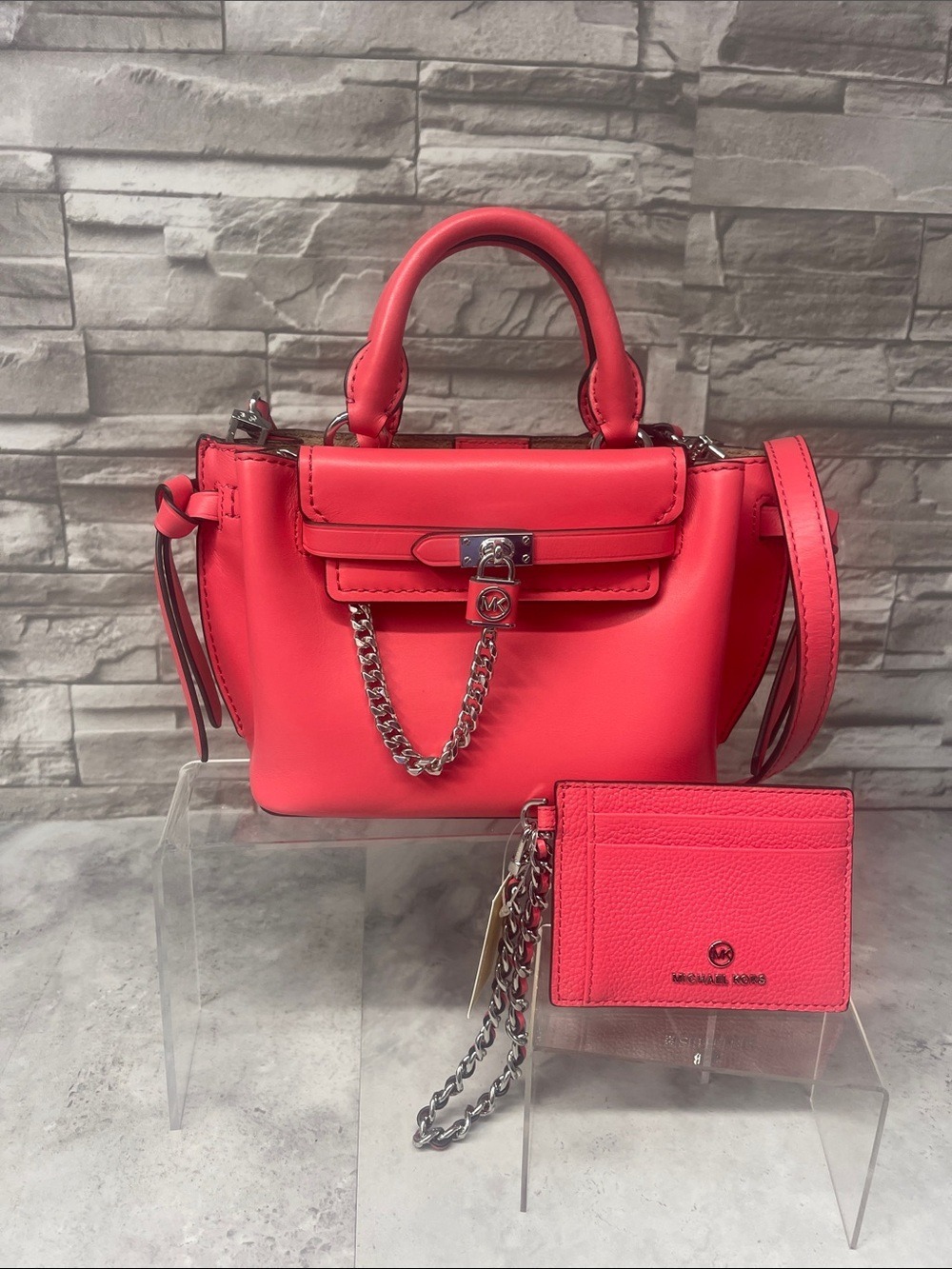 Michael Kors Small Legacy Hamilton Satchel & Matching Wallet Geranium Pink - Picture 1 of 15